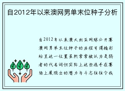 自2012年以来澳网男单末位种子分析